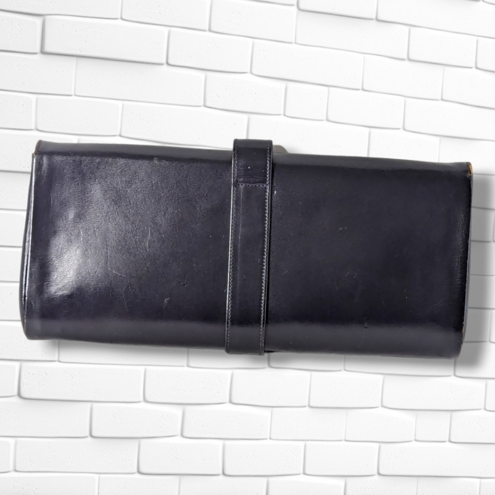 Vintage Navy Blue Leather Rectangular Clutch Even… - image 3